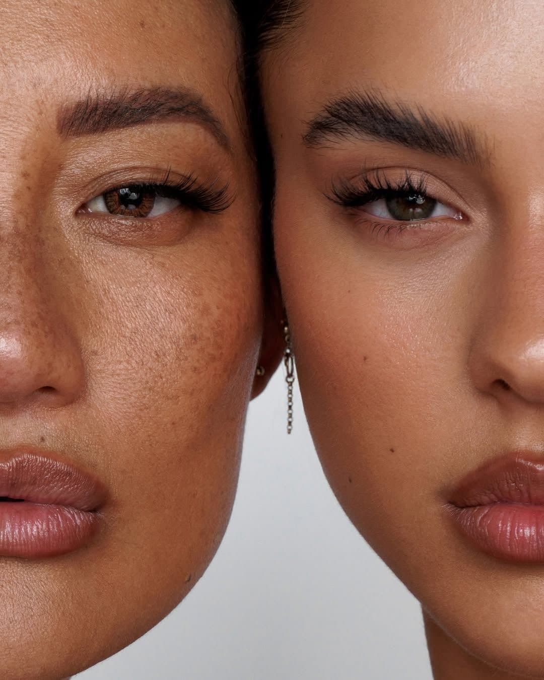 Comparativo de pele com acabamento glow em tratamento facial